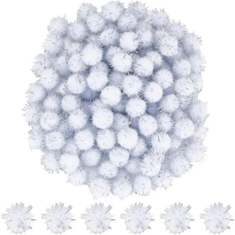 120 count Sparkle Pom Pom Glitter Ball Pompom Bulk 15mm White Fibre Soft  Decor Round Fuzzy Tinsel Balls Glitters Pompoms for DIY Art Crafting  Christmas Party Decorations Findings