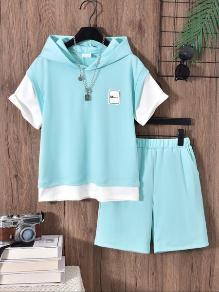 Two-piece Set Boy's Hooded Top & Shorts, Casual Hooded Top & Track Shorts for Summer, Kids Clothes for Daily Wear