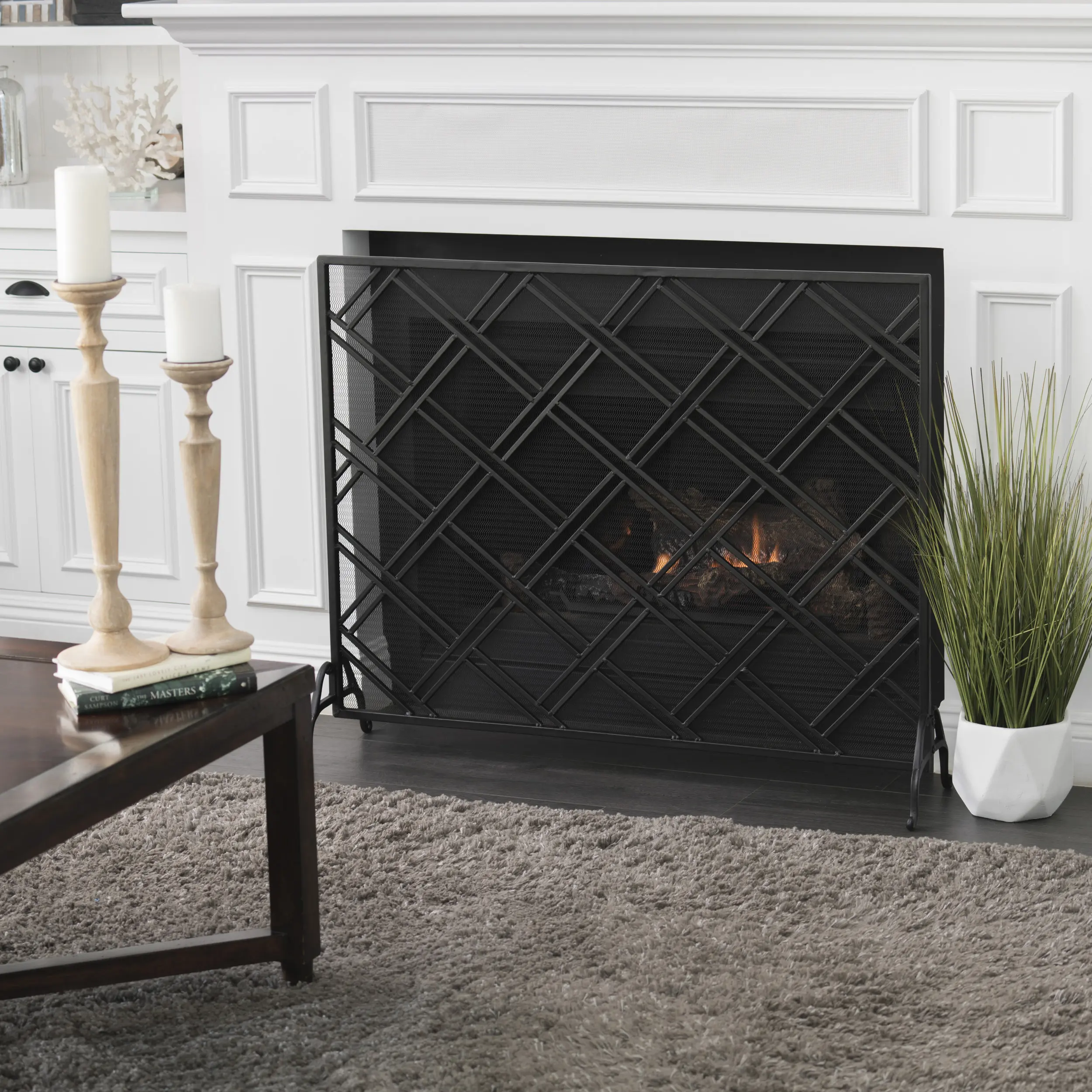 Nokaa Fire Screen Black Iron Freestanding Fireplace Guard Mesh Spark Arrestor for Indoor Outdoor Patio Garden Fire Pit Camping Safety Barrier Heat Resistant Decorative Screen 44x35.5 Inch, Black Color Options, Iron Material, Product Dimensions: