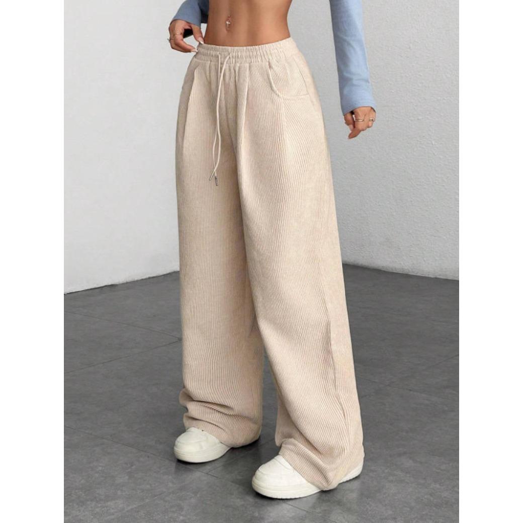 Womens Retro Corduroy Cargo Pants Vintage Y2K Hip Hop Streetwear Drawstring Elastic Waist Straight Wide Leg Trousers Loose Baggy Relaxed Fit Casual Daily Commute Outdoor Fashion Trendy Fall Winter Essential Bottoms For Women Adults
