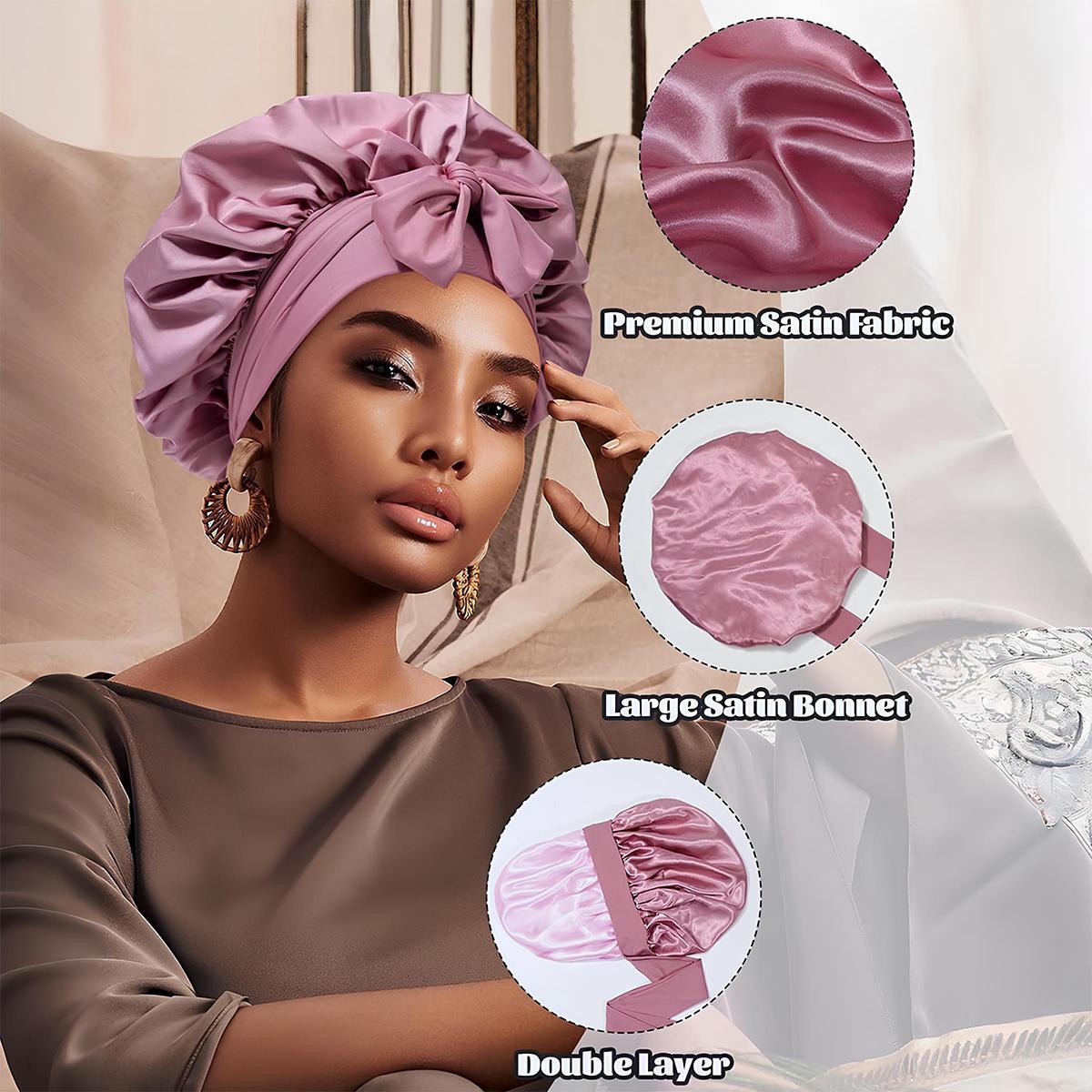 Satin Silk Bonnet Hair Caps Bonnet with Elastic Tie Band for Sleeping Double Layer Hair Bonnet for Women Natural Curly Hair