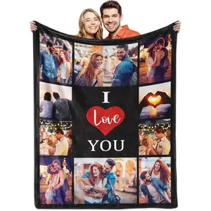 Custom Blanket Throws with Photos Text Personalized with Picture Customizable, Customize for Mom, Dad, Couple, Girlfriend, Boyfriend, Husband & Wife