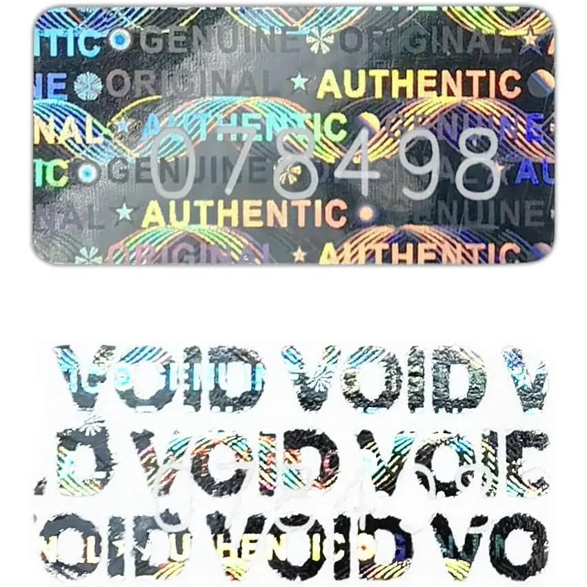 Holographic Tamper-Evident Seal Stickers, Synthetic Film Warranty Void Labels with Sequential Serial Numbers, Genuine Authentic Rectangle (0.8x0.4 in Silver, 180 Count) for Office Stationery Supplies