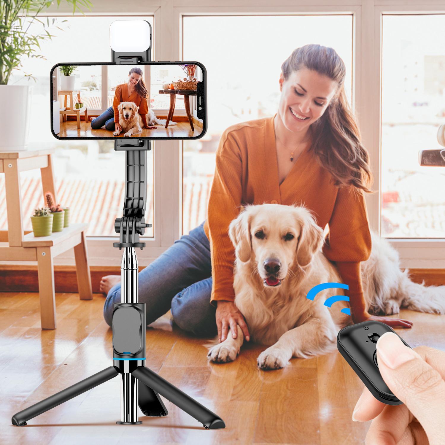 Portable Foldable Selfie Stick Tripod Stabilizer, Adjustable Light Modes Selfie Stick With Fill Light & Remote Control, Extendable Selfie Stick For Vlog Live Streaming