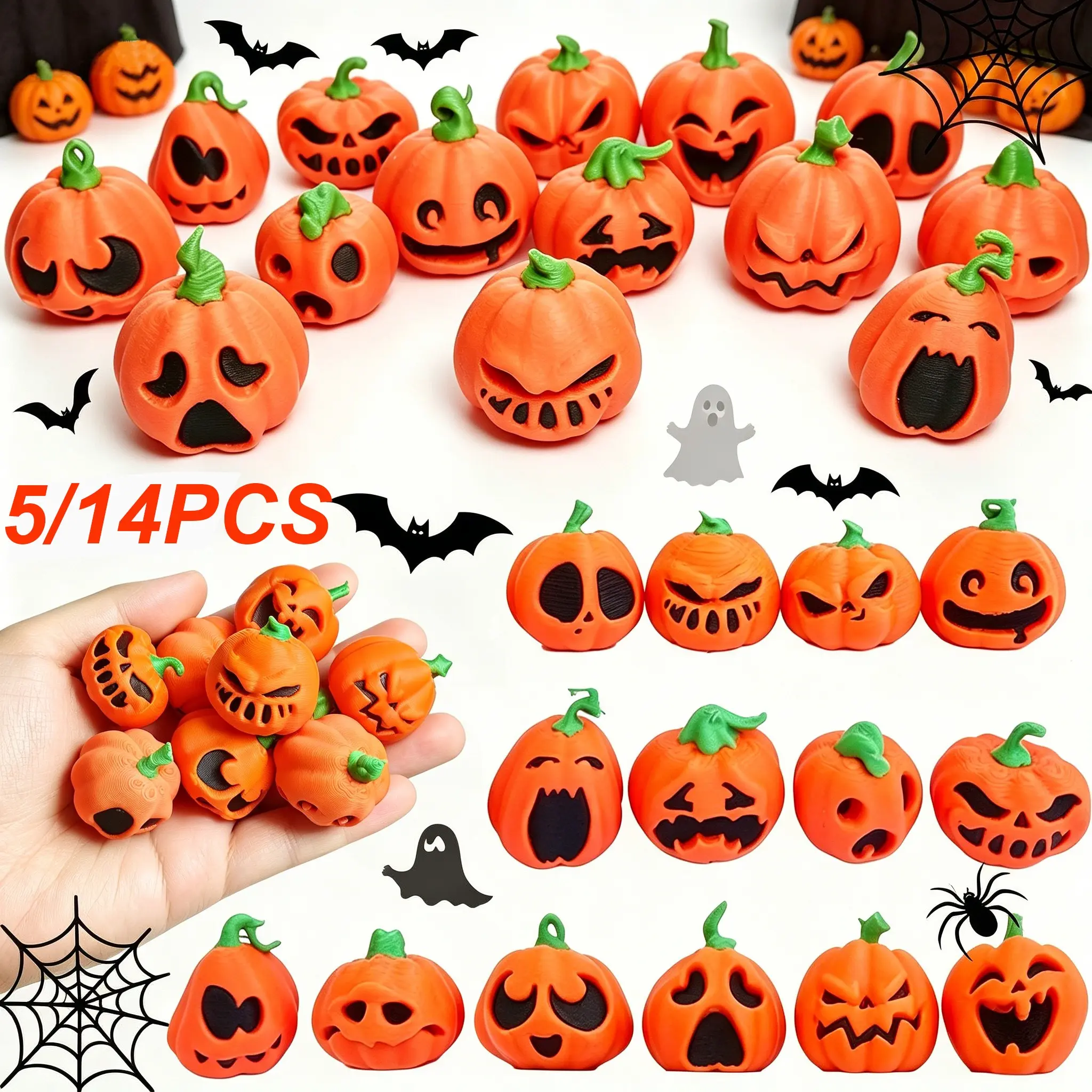 Halloween 3D Printed Pumpkin Ornaments, Cute Creepy Spooky Desk Decor, Mini Garden Figurines, Festive Halloween/christmas Decoration, Party Gifts, Party Decoration Supplies
