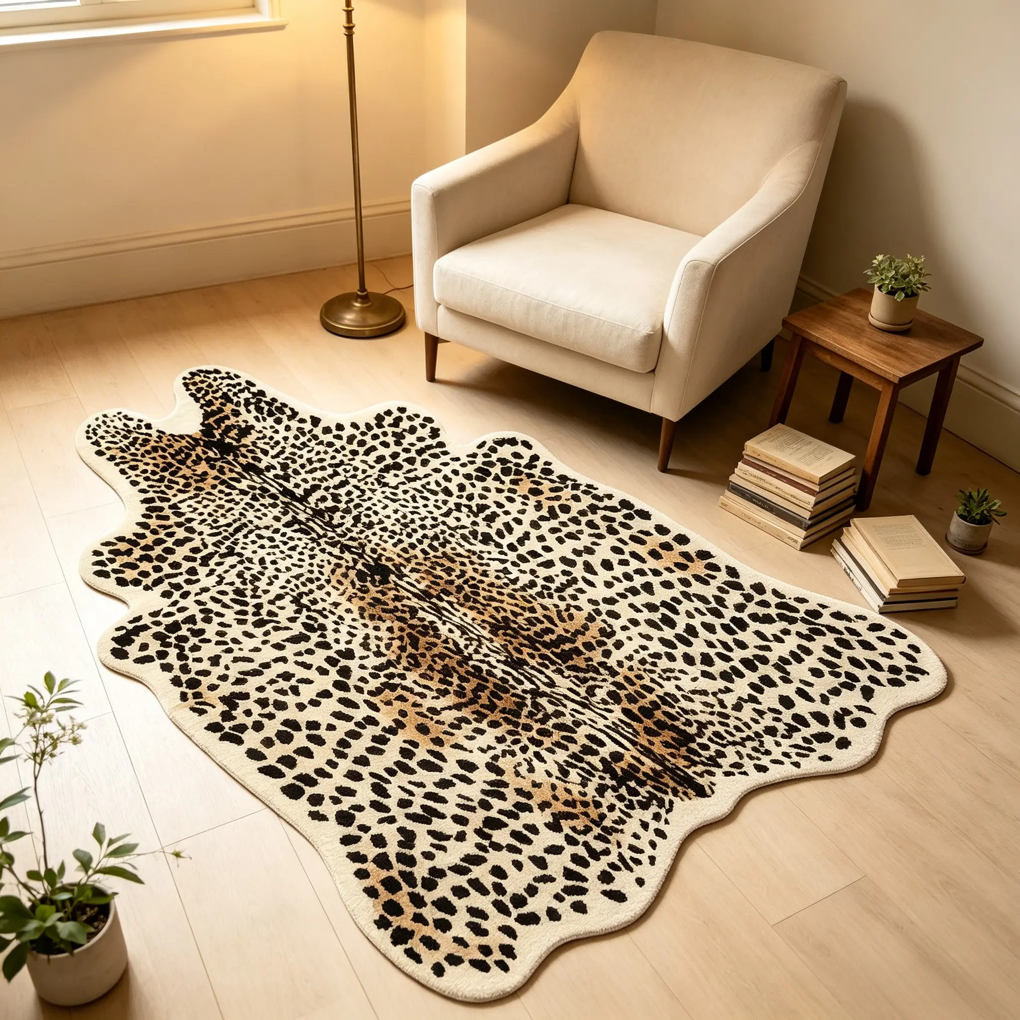Vintage Leopard Print Rug, Washable and Easy to Clean, Soft and Comfortable, Foldable, Decorative Rug, Suitable for Living Room, Bedroom, Balcony, Hotel
