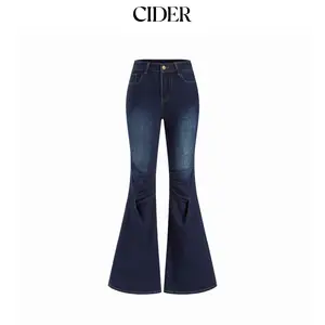 Cider Stretch Cider Denim Low Rise Washed Ruched Flared Jeans