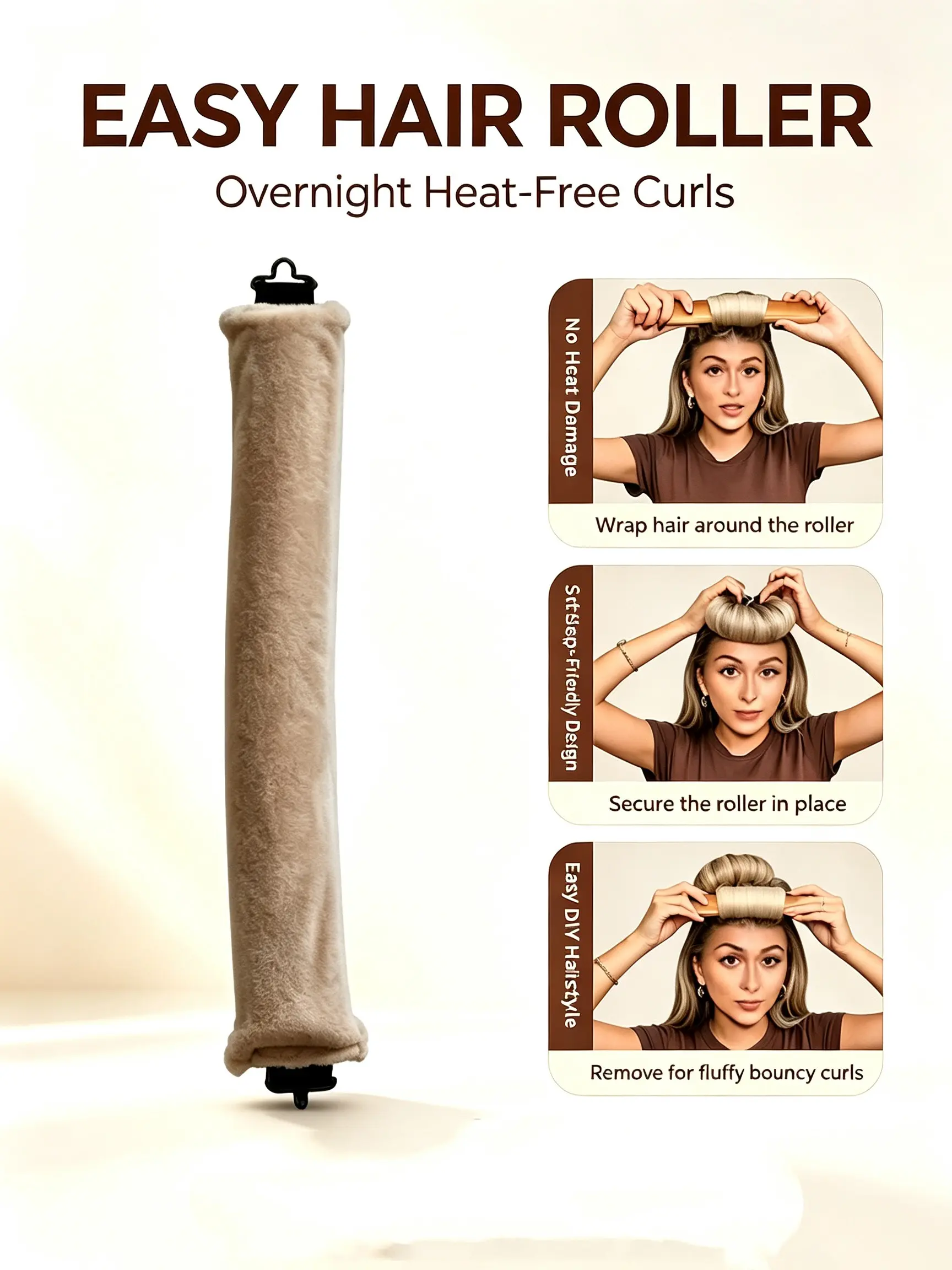 Heat-Free Curling Iron for Women, Quick & Easy Wave Maker, Sleep Styler, Essential Hair Tool for Home & Travel, Elegant Design