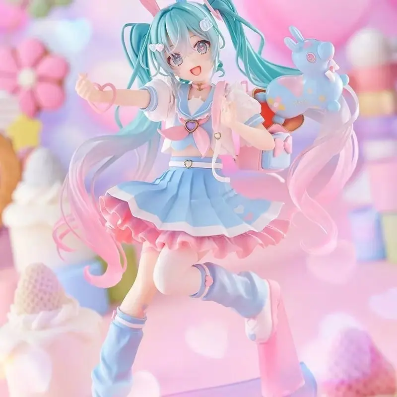 Hatsune Miku Rabbit Park Sailor Suit Running Figure 19cm, Anime PC Desktop Decor, Open Window Gift Box, Secondary Dimension Collectible