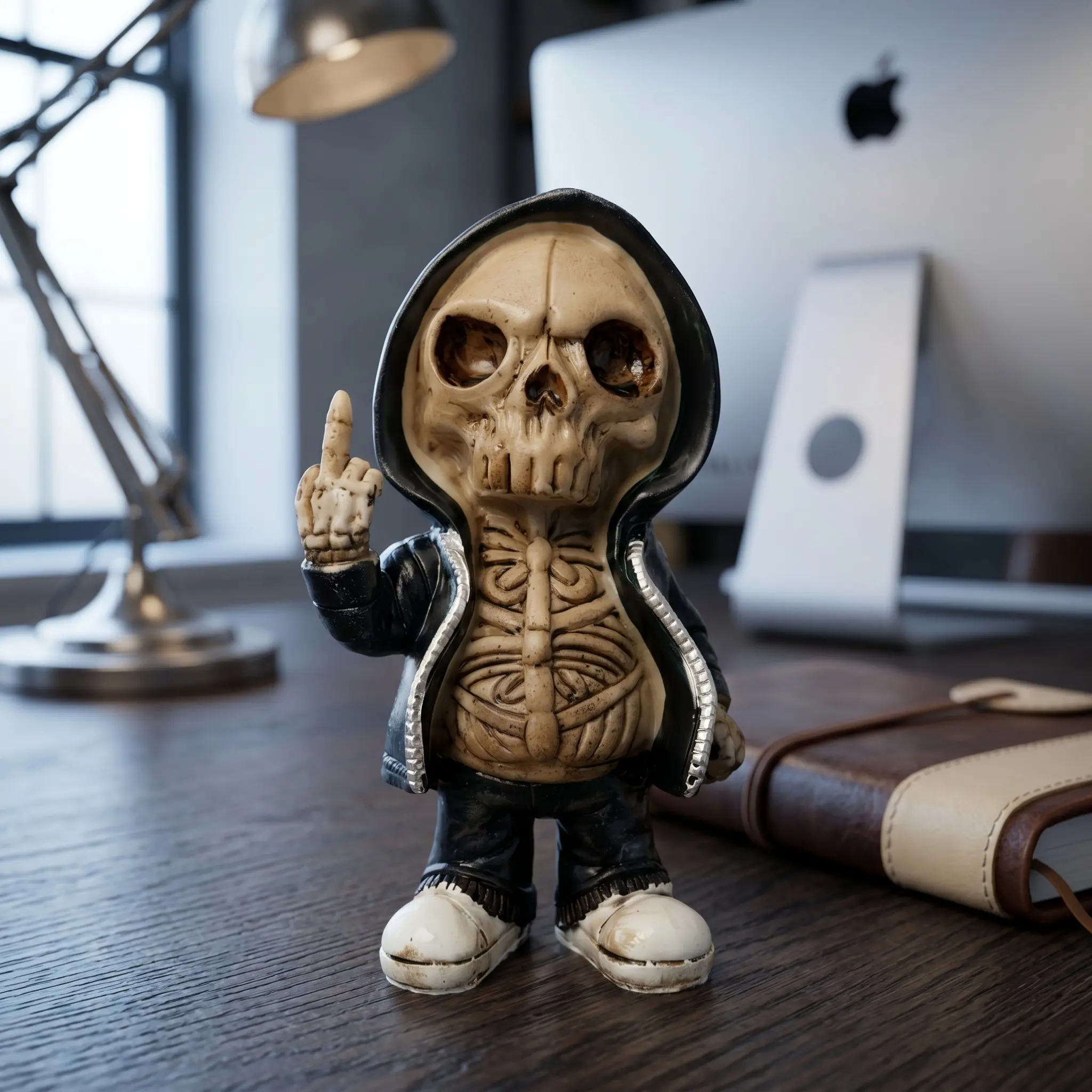 1pc Middle Finger Skull Ornament, Home Decoration Item, Desktop Mini Sculpture, Bold Statement Piece, Unique Wall Art Accessory, Desktop Statue, Desk Ornaments, Resin Figurine Statue, Decoration Figure, Decorations And Ornaments