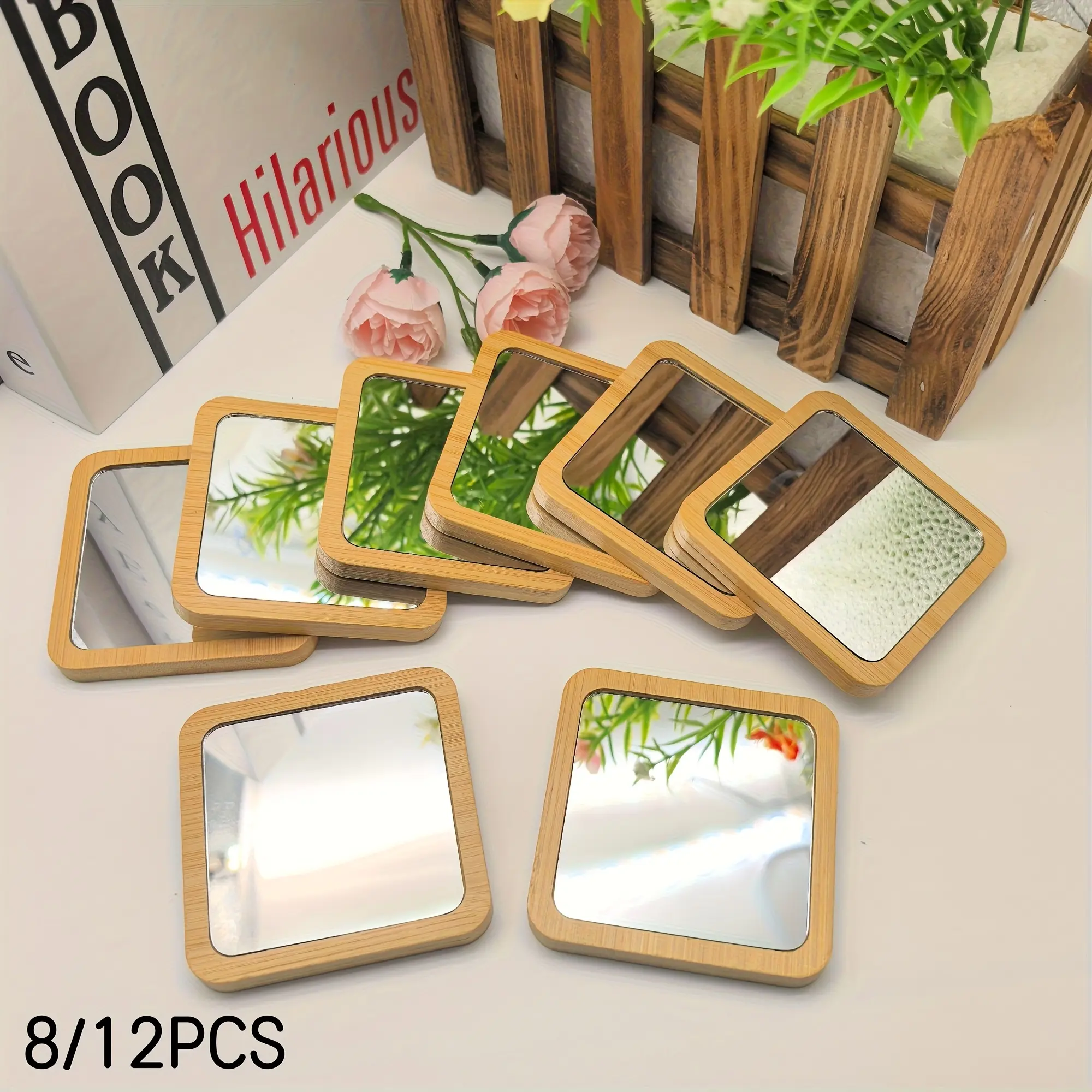 8/12pcs Elegant And Portable Compact Mirror - Handheld, Battery-Free, Polished Surface, Glass Surface, Suitable for Makeup And Decoration on The Go, Portable Mirror