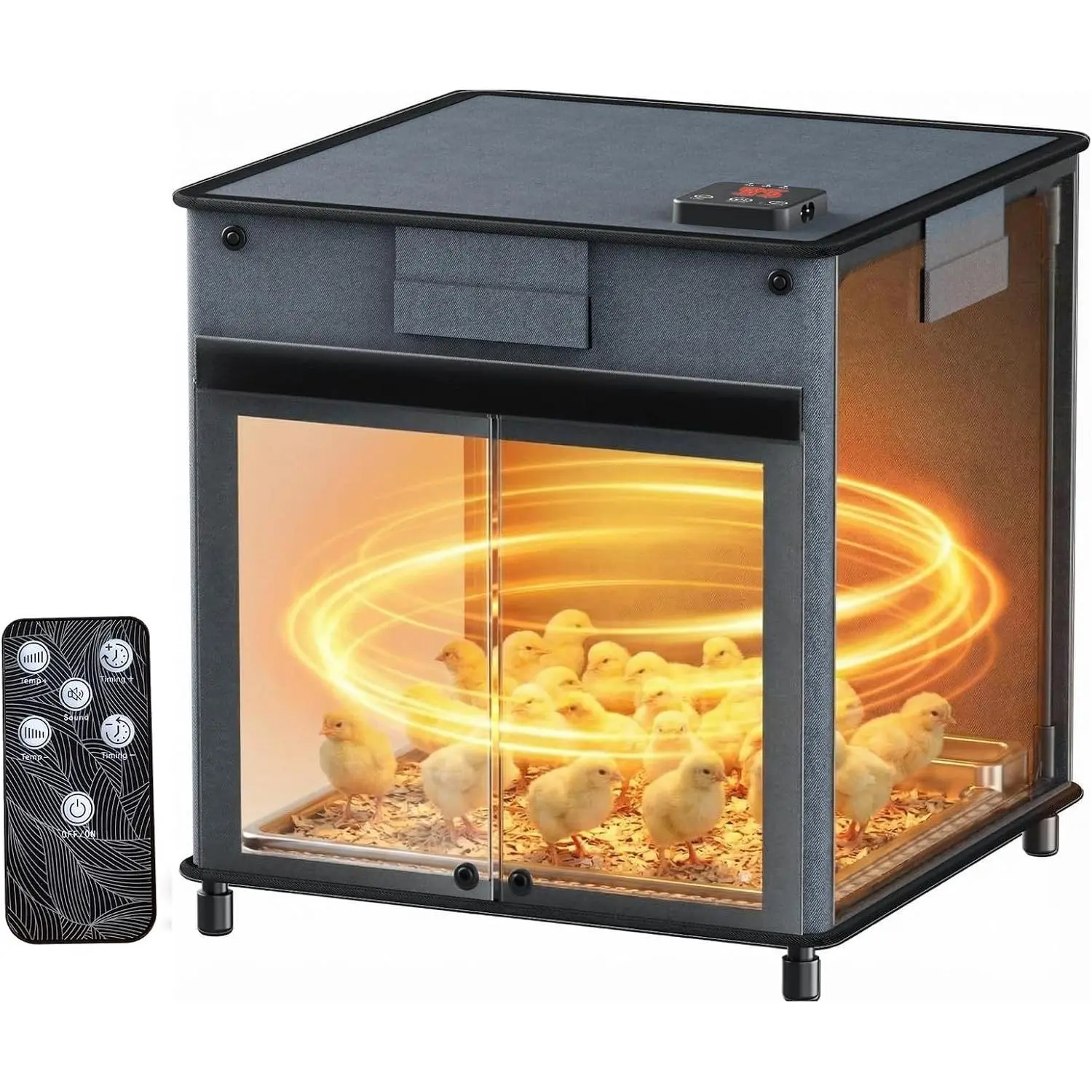 Brooder Box for Chicks, 200W Chicken Brooder Heater with Adjustable Temp (77~95℉), 9H Timer, Removable Feeder & Waterer, 20S Rapid Heating Brooder Plate, Poultry Coop Heater, Black