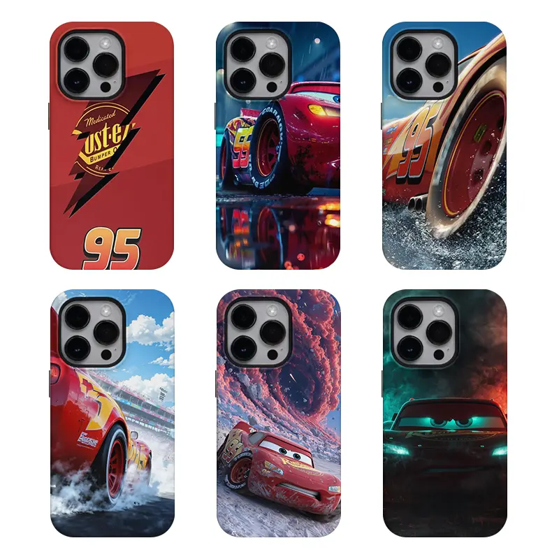 Lightning McQ-ueen Racing Phone Case for iPhone 16/15/14/13 – 2-in-1 Protective Case for Car Lovers, Bold & Stylish Design Summervibes