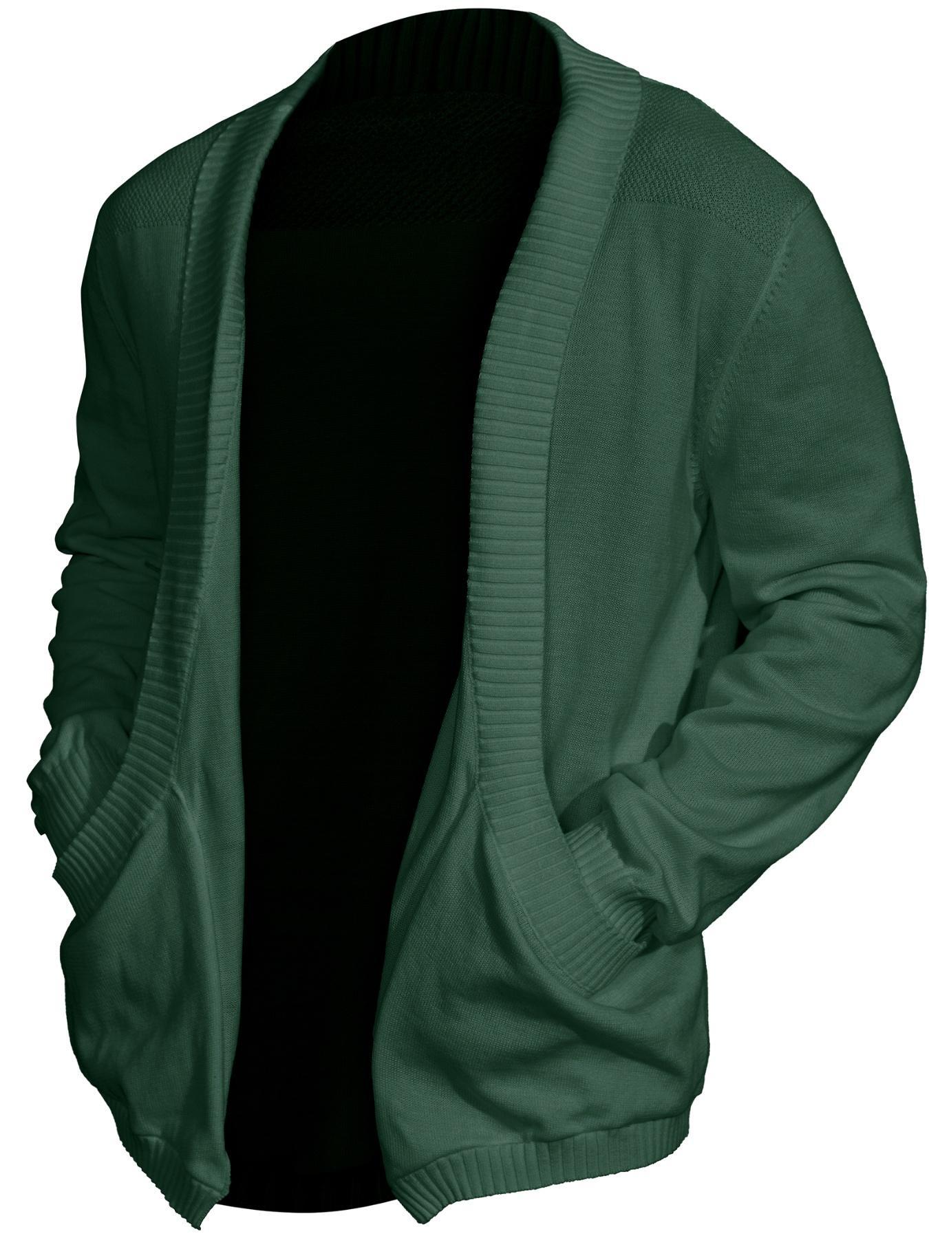Men's Solid Pocket Shawl Collar Cardigan, Loose Casual Long Sleeve Open Front Knitwear for Spring & Fall, Fashion Men's Knit Clothing for Daily Wear