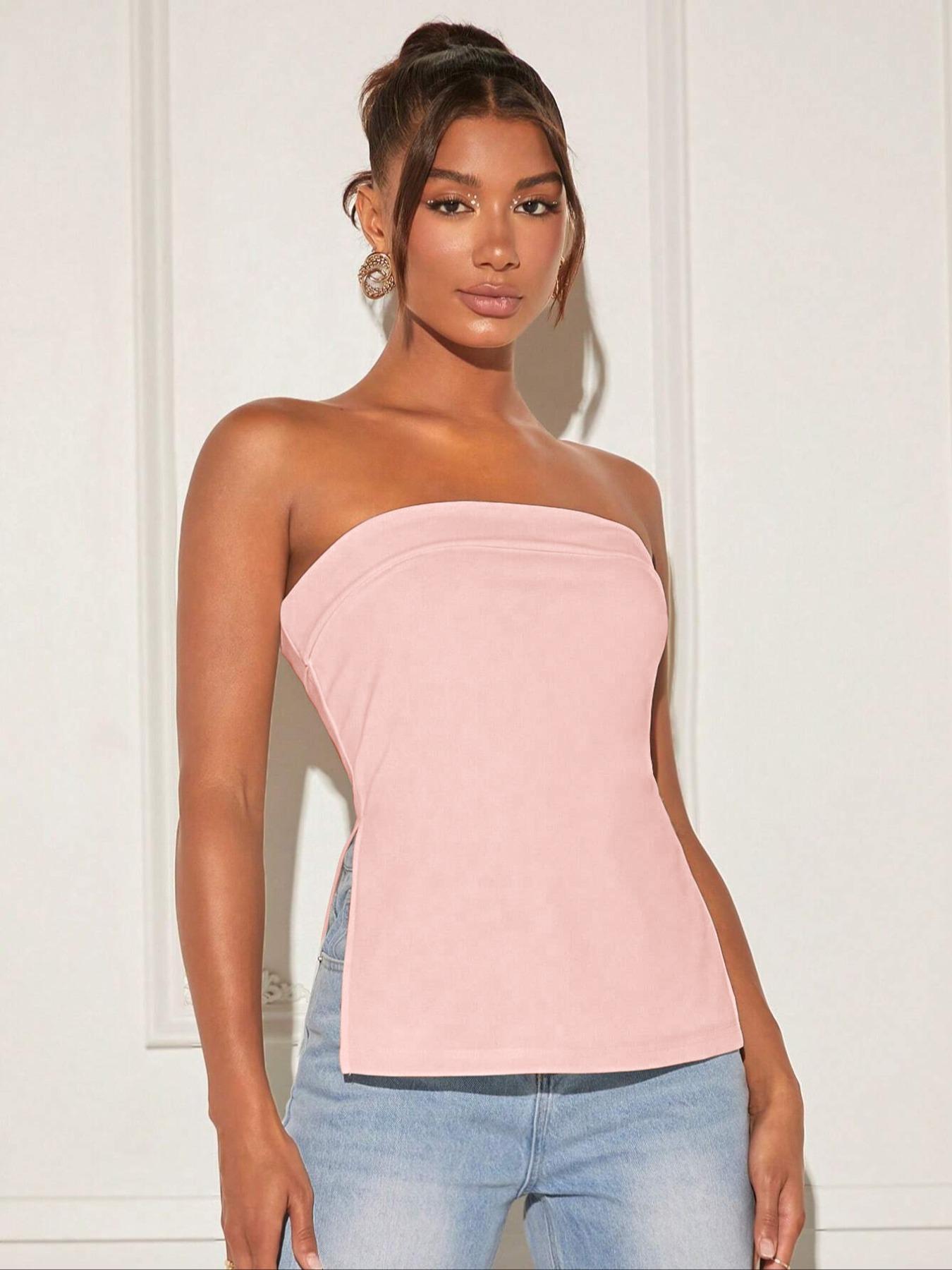 Women's Summer Plain Knit Sexy Crop Top, Fashionable Backless Strapless Sleeveless Vest, Slim Fit Casual Commuter Wear, Daily