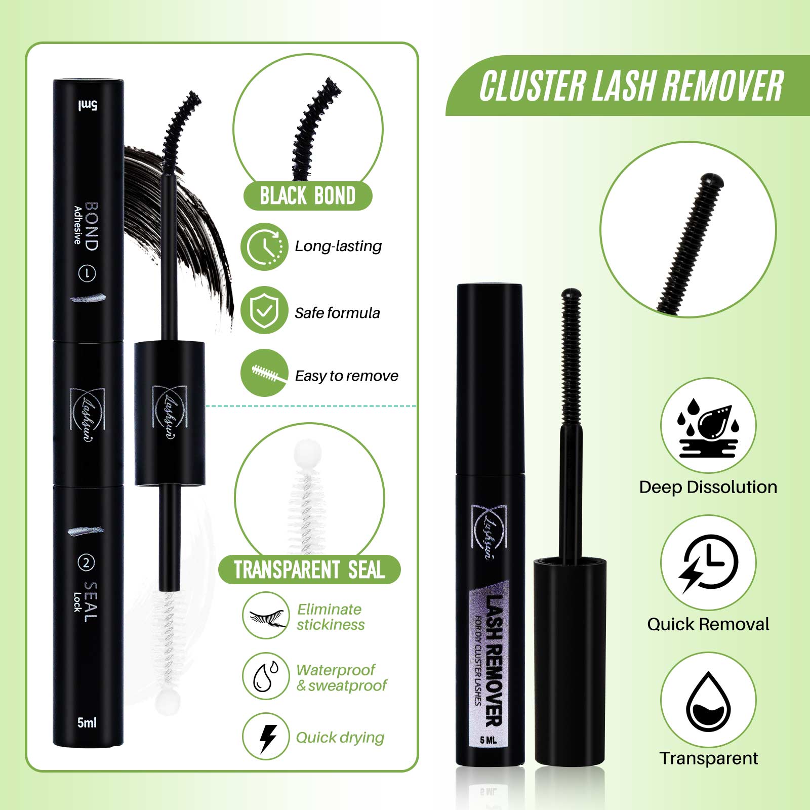 LASHSUN 14PCS BIG KIT, DIY Lash Clusters D Curl High Capacity  Mixed Length 8 styles Volume & 3D Effect Cluster Lashes Kit, Kit with Bond&Seal Lash Remover Lash Brush Headband Wristband Tweezers Lash Shampoo & Brush