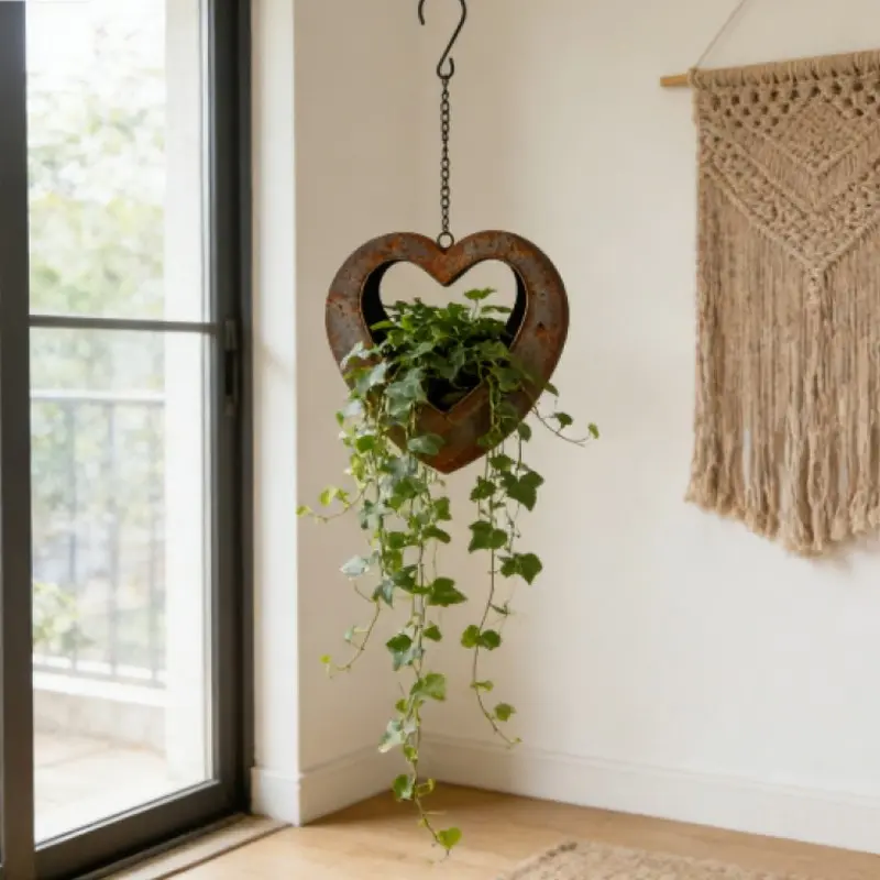 Vintage Rusty Heart Hanging Planter, Creative Iron Material Hollow Heart Hanging Flower Pot, Living Room Bedroom Balcony Decor, Perfect for Succulents, Green Plants, Artificial Flowers And Dried Flowers Gardening Gift Home Decor