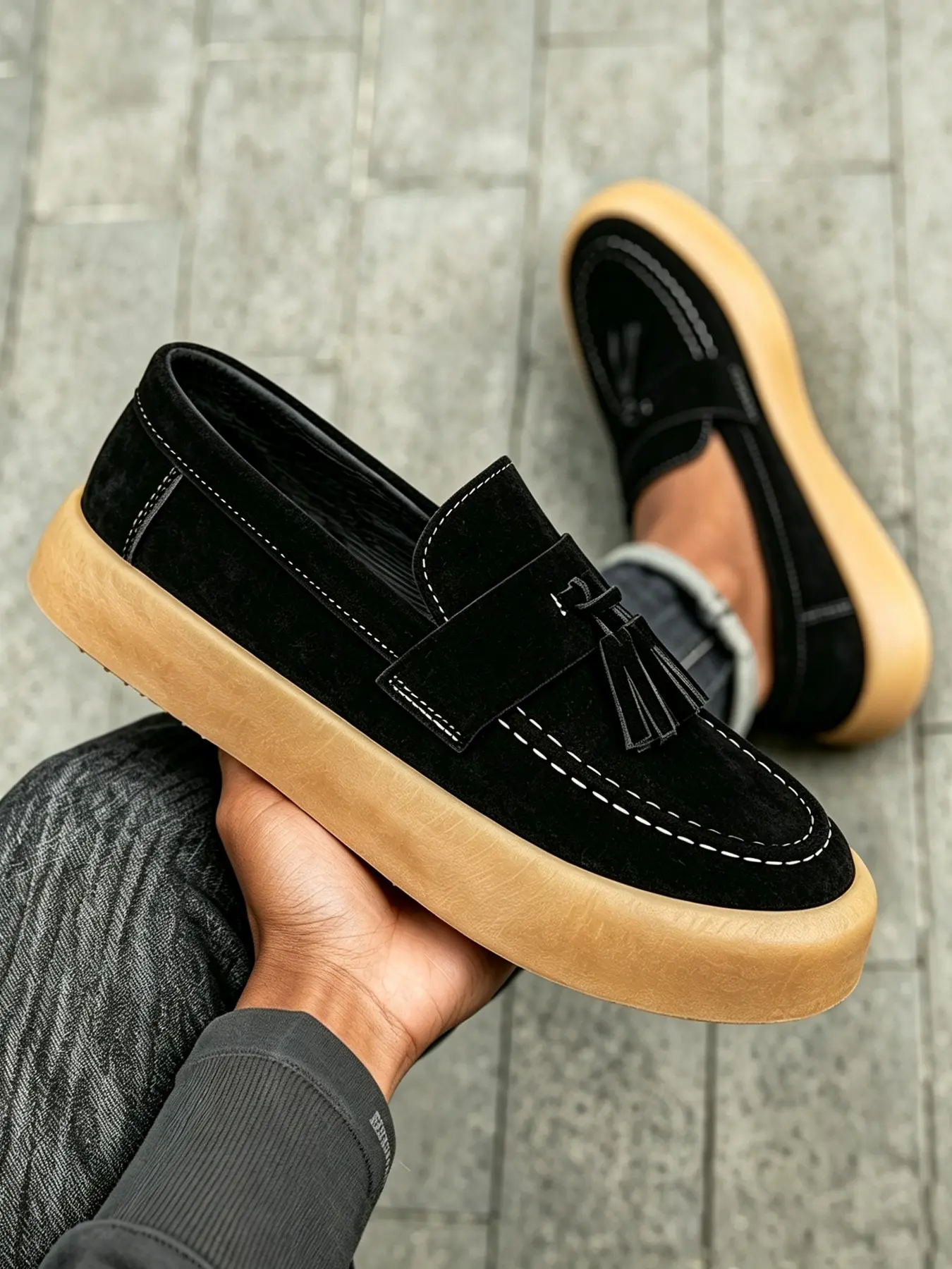2 Color Tassel Suede Loafers for Men, Slip On No Laces Design, Cushion Platform Outsole, Comfort Shoes for Driving, Office, Daily Street Casual