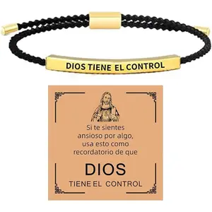Women's Christian Inspire Bracelet - God Is In Control Adjustable Braided Wrap, Stainless Steel Engraved Motivational Friendship Gift Jewelry
