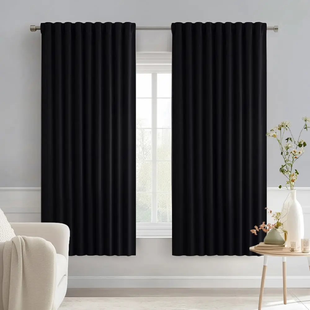 Black Back Tab Blackout Curtains 54 Inch Length 2 Panels Set for Living Room Bedroom Privacy, Halloween Rod/Pleat Thermal Room Darkening Pleated Light Blocking Drapes