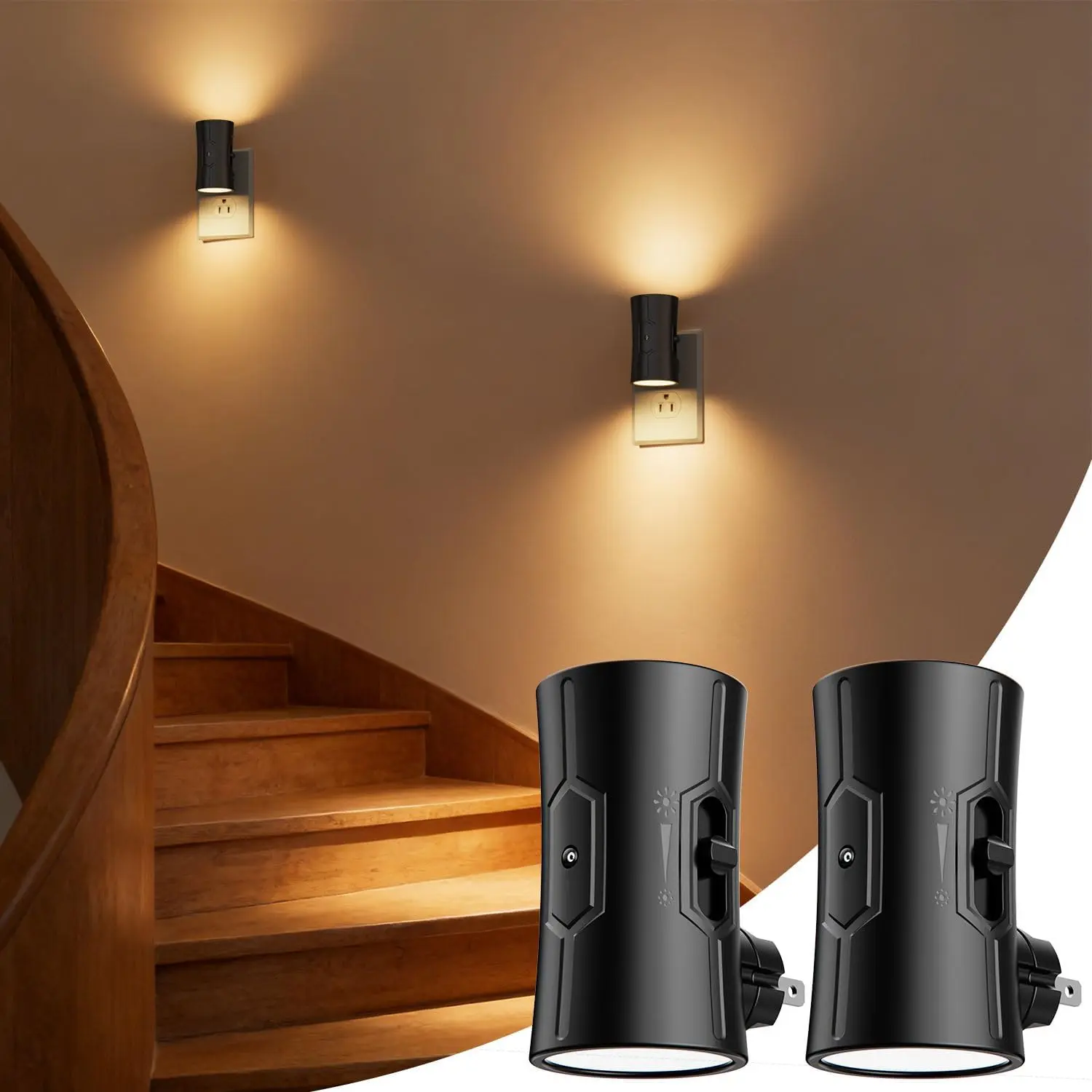 Night Light, 2-Pack Dimmable Plug-in Night Light with 90°Rotatable Plug, 0-100LM Adjustable Brightness, 3000K Warm White, 1W Ultra Low Energy for Bedroom, Hallway, Bathroom, Kids Room