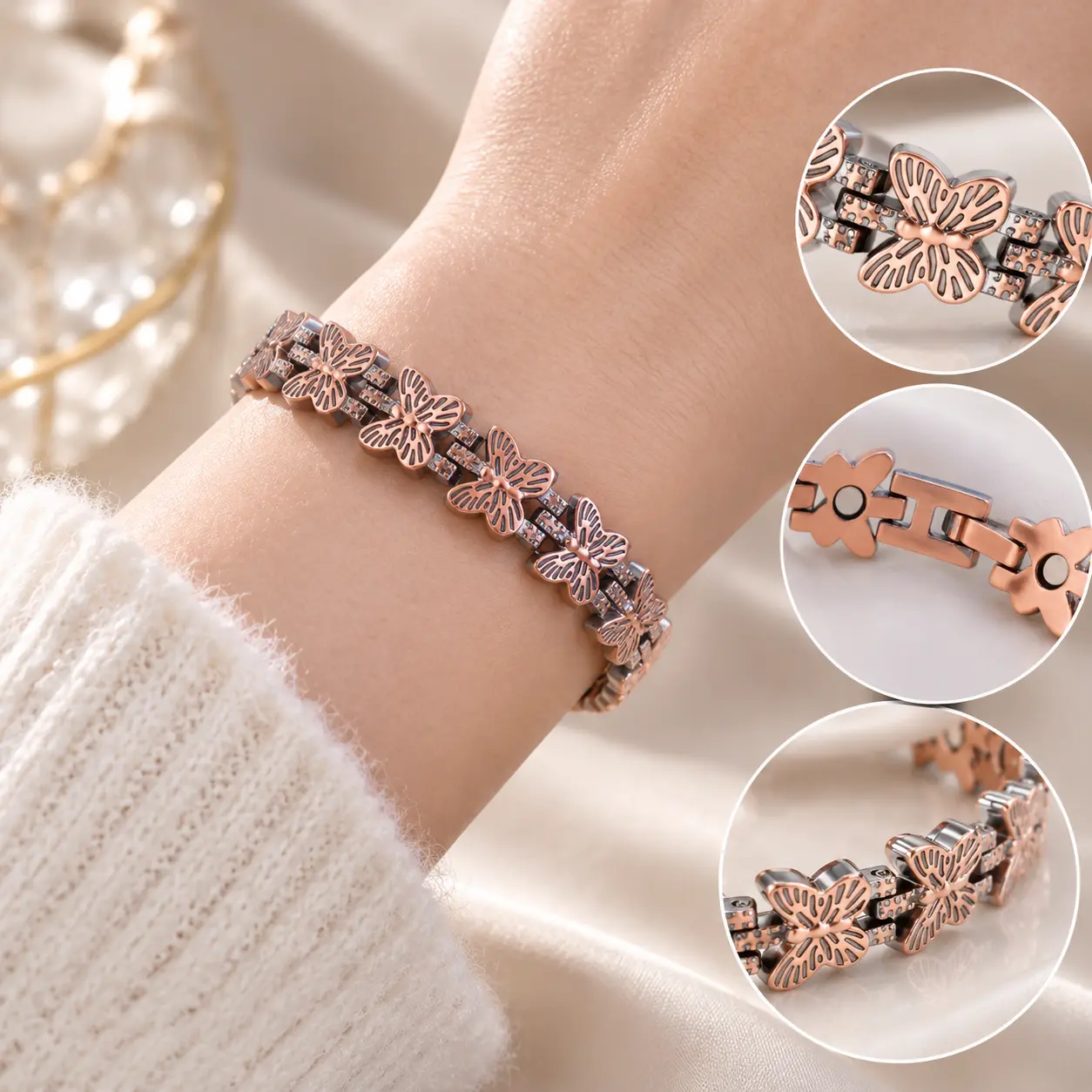 Women’s Butterfly Bracelet with Gift Box & Tool, Magnetic Clasp Butterfly Link Bracelet, Elegant Stainless Steel Jewelry Gift for Her, Birthday Anniversary Gift