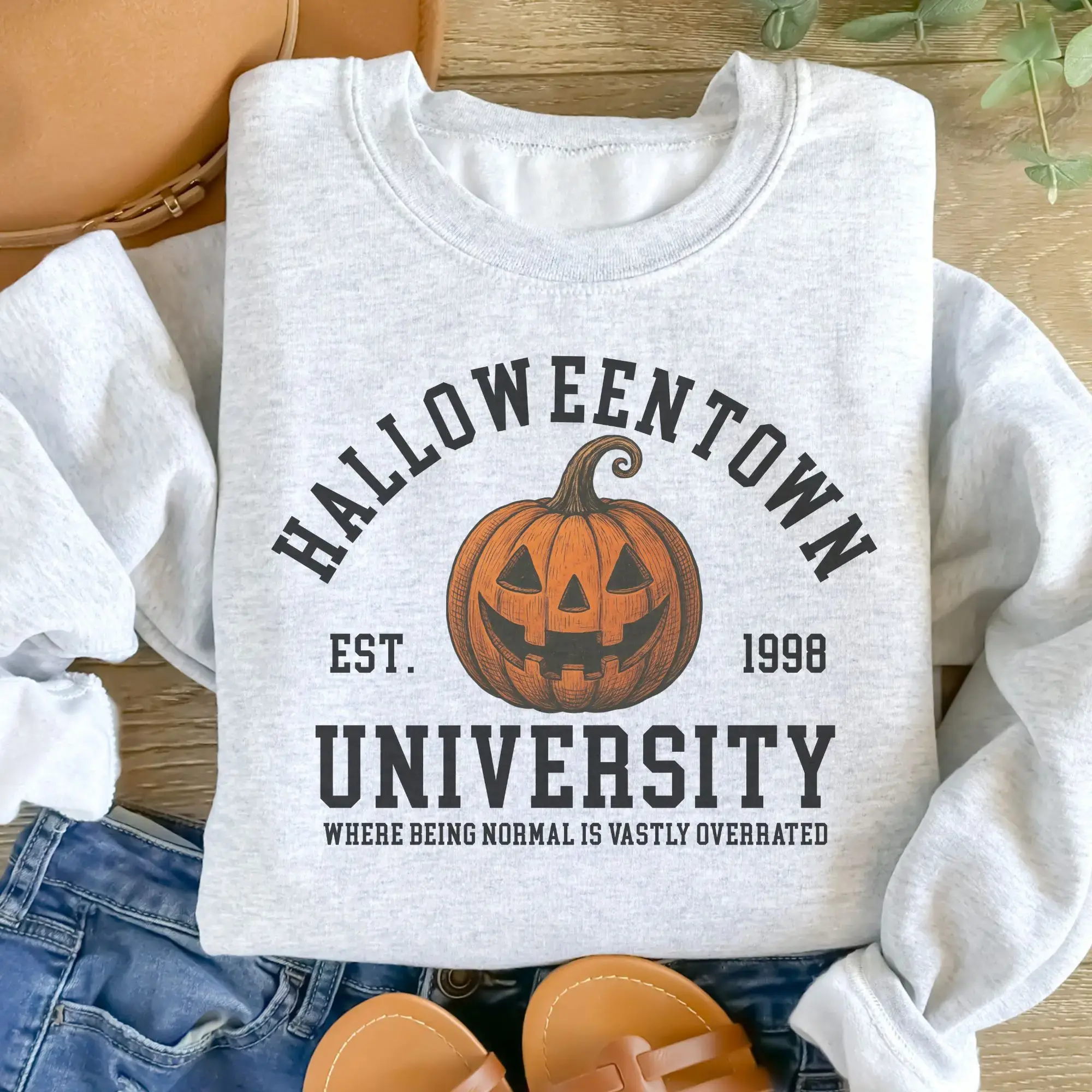 Halloween Town University Pumpkin Sweatshirt - Ash Grey - Halloween Sweatshirt - Spooky Sweatshirt Fabric