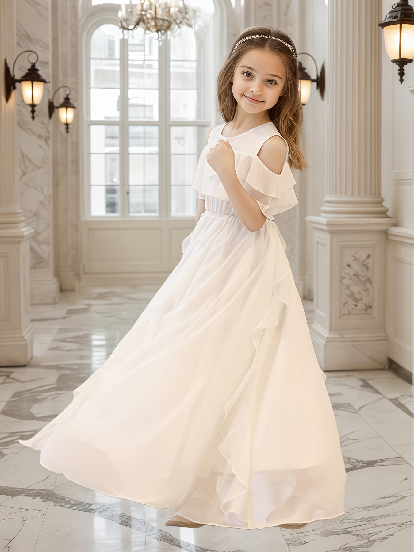Summer White Flower Girl Dress for Girls, Off-Shoulder Birthday Dress for Children, Suitable for Weddings And Performances