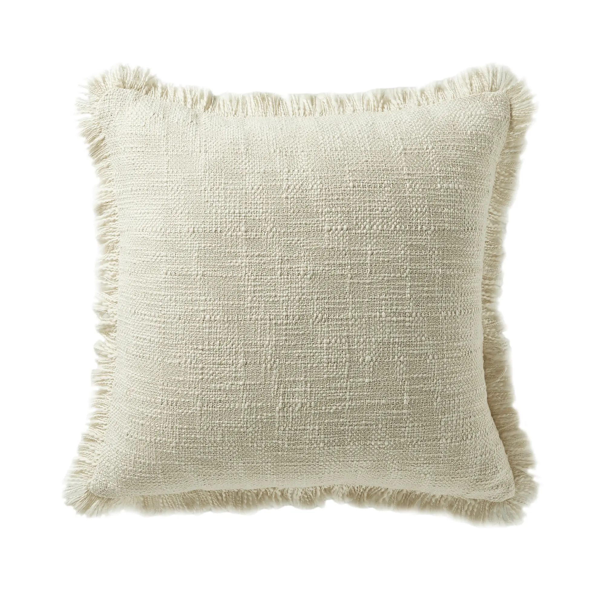 18x18 Boho Fringed Throw Pillow with Insert – Soft Cotton-Linen Cushion with Hidden Zipper, Creamy Beige Neutral Farmhouse Decor for Couch & Bedroom