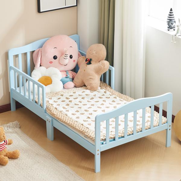 Toddler Bed with Safety Rails, Solid Wood Kids Bed Frame, Low Profile Montessori Floor Bed for Boys and Girls, 135*75*62.5cm