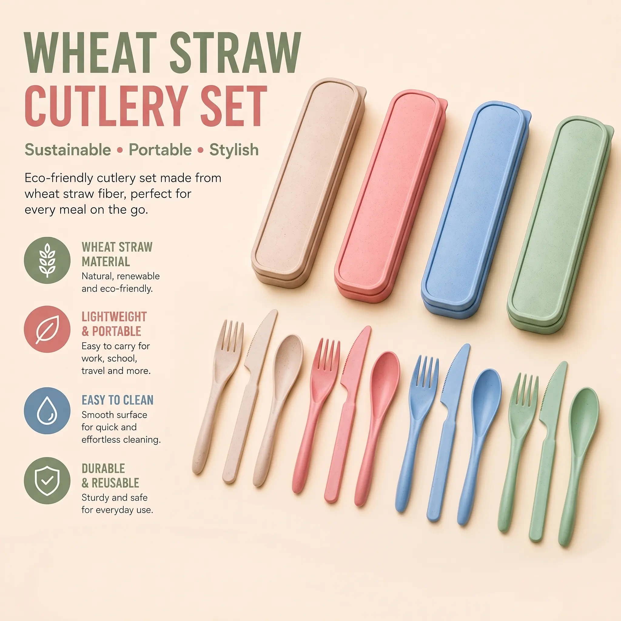 Reusable Cutlery Set, 1 Set Portable Wheat Straw Cutlery Set, Including Spoon & Fork & Knife, Forks Spoons and Knives Set, Tableware Set for Travel Picnic Daily Use, Dinnerware Sets, Modern Tableware Sets-YY0