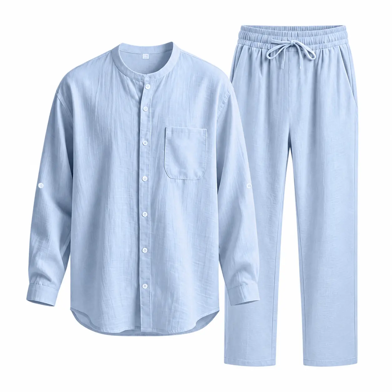 Men's Linen Blend Two Piece Set, Casual Button Down Shirt and Drawstring Pants, Lightweight Summer Outfit, Relaxed Vacation Style