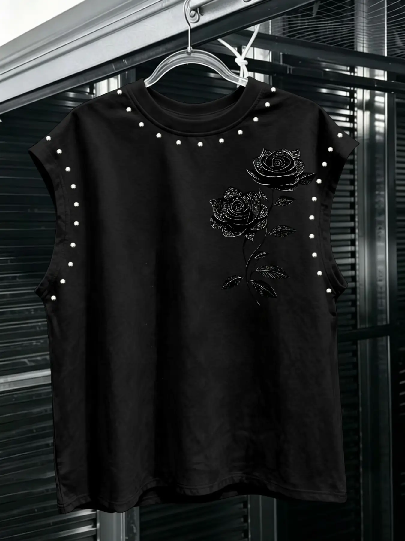 Men's Summer Casual Sleeveless Vest Top, Rose Pattern, Slim-Fitting, Long Length, Fashionable for Daily Wear and Fitness