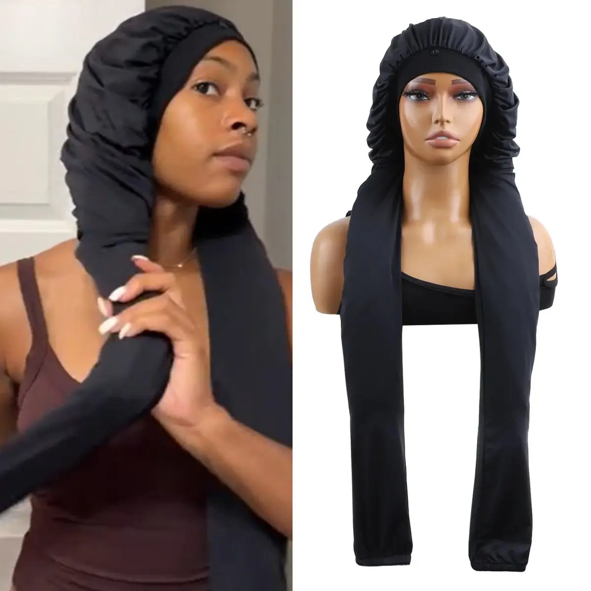 Extra Long Silky Satin Bonnet for Women, Wide Band Sleep Cap for Braids & Dreadlocks, Smooth Anti-Frizz Hair Protection for Daily & Travel Use, Haircare, Lightweight, Hair Bonnet, Frizz-Free, Sleeping, Home Daily Sleep