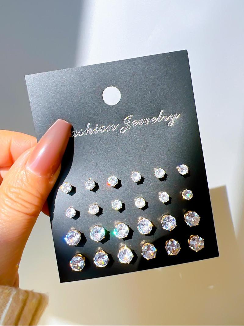 Women's Mixed Size Elegant Rhinestones Decor Stud Earrings, Ear Jewelry For Party, Daily Clothing Decor For Girl, Fashion Earrings