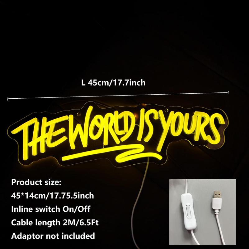 "The World Is Yours" Neon Sign, USB-Powered Light for Party and Room Decor, Unique Wall Art Lamp, Gift for Halloween, Christmas and Birthdays #TOP PICKS