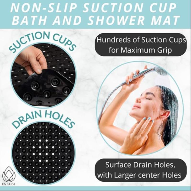 Extra Long Non-Slip Bath Mat 100x40 Cm, Tub Pad with Suction Cups and Drain Holes, Bathroom Accessory