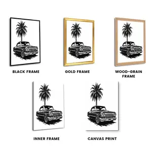 West Coast Hip Hop 1963 Chevrolet Impala Wall Art Black and White Classic Lowrider Poster California Palm Tree Street Art Canvas Print Retro Rap Car Art Man Cave Garage Decor Gift for Car Lover