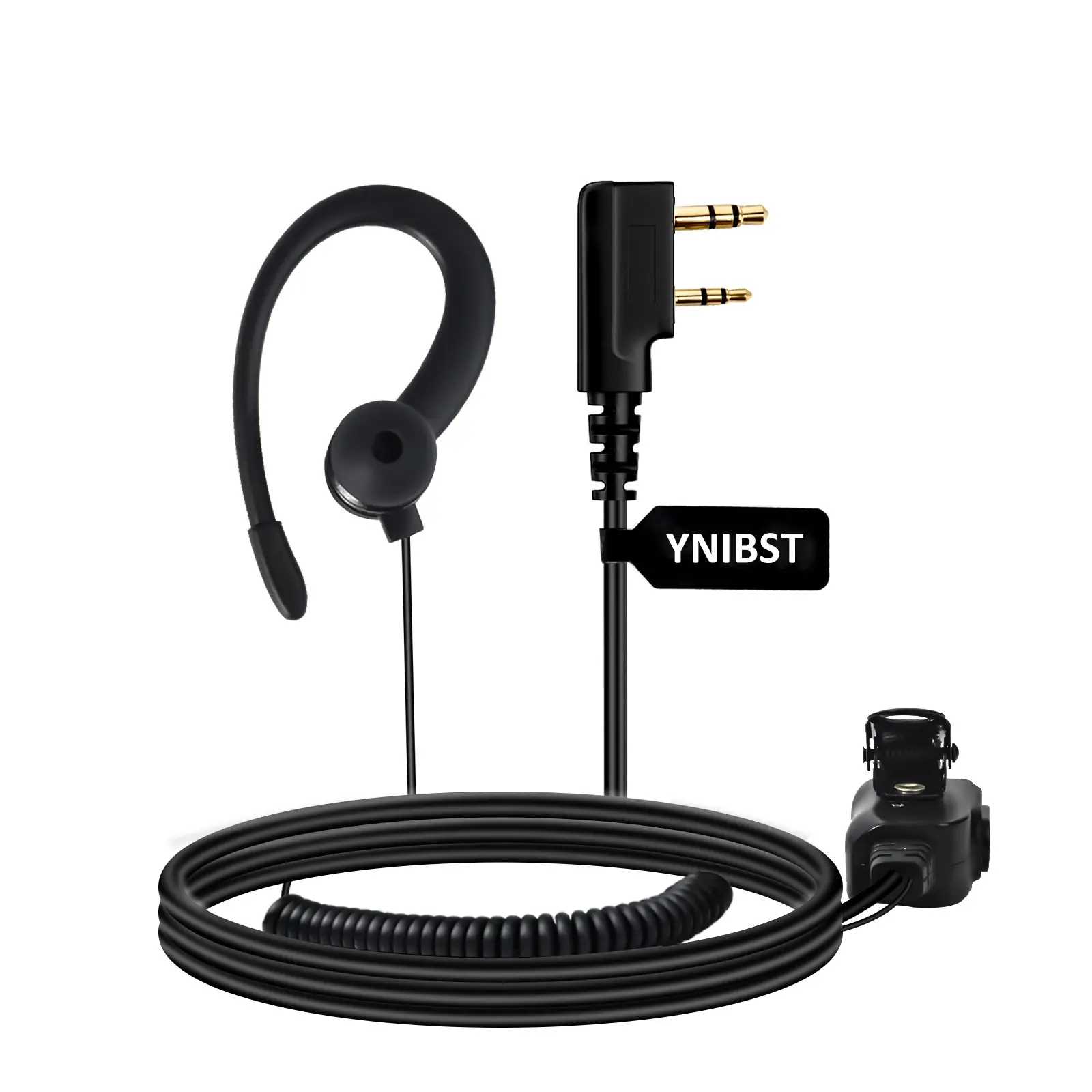 YNIBST All Black Walkie Talkie Headset Compatible with K-Type Plug Kenwood Baofeng UV5R Retevis, Pxton, Wouxun,HYT 2-Pin Two Way Radio FBI Style with Microphone PTT,C-Shape Ear Hook Earpiece for Security, Restaurant, Warehouse & Outdoor Use