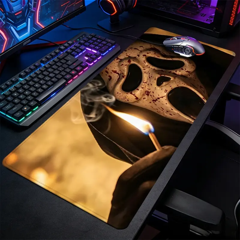 Blood Stained Ghostface Mask Large-Sized Gaming Mouse Pad, Scream Horror Desktop Protection Pad, Anti-Slip Rubber Lock Edge High-Definition Printing, Suitable For Computers, Laptops, Offices, Homes, Schools, Great Gift For Family And Friends
