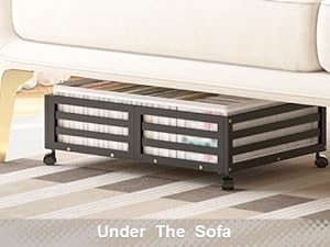 Bed with Wheels-Large Bamboo Underbed Containers with Large Dust Bag Stackable the Bed Shoe Bins for Clothes Books Bedding (2 Packs Black, 23.62"L*16.54"W* 6.51"H)