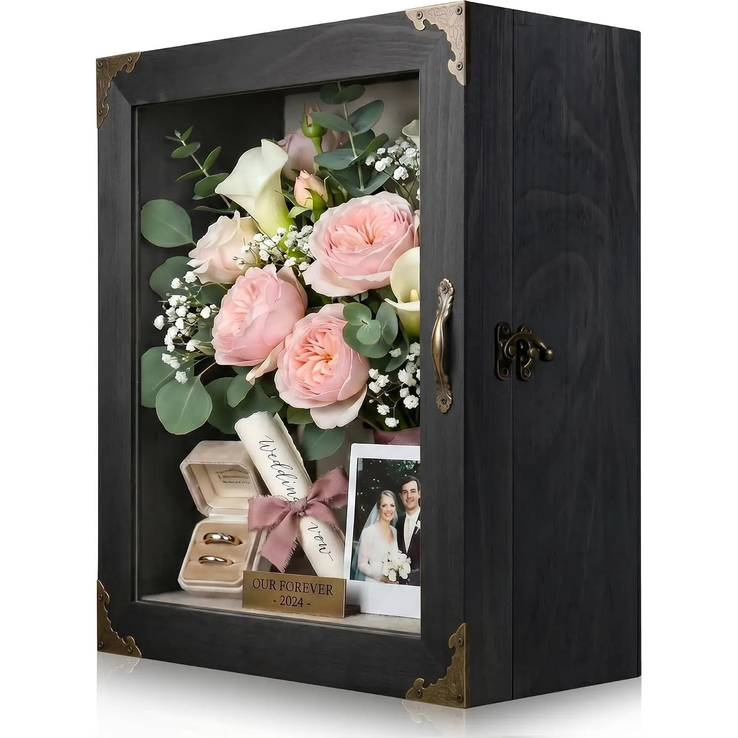 11x13 Solid Wood Shadow Box Frame, 4.7" Deep Display Case with Glass Door, for Memorabilia, Keepsakes, Medals, Photos and Collectibles