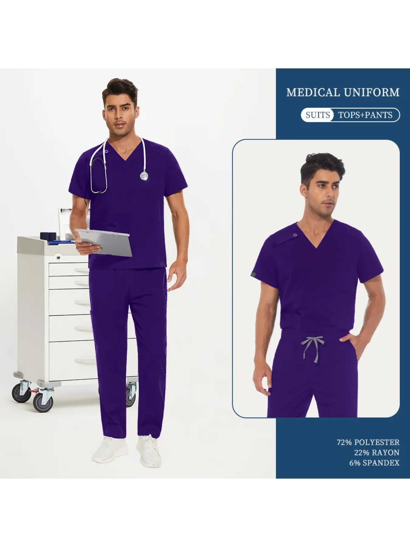 Multicolor doctor uniforms, men's pet frosted medical surgical work uniforms, matte uniform short-sleeve tops + pants sets, nursing uniforms, veterinary work uniforms