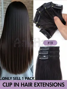 6pcs Set Clip-In Hair Extensions, Real Human Hair, Straight, Natural, Easy to Wear, Ideal for Parties, Cosplay, Christmas