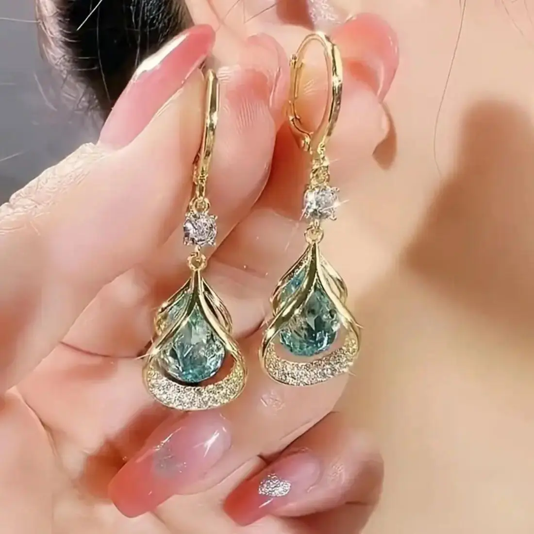 Gold Drop Earrings for Women, Pink & Clear Cubic Zirconia Crystal Earrings, Elegant Water Drop Dangle Jewelry, Luxury Look Statement Earrings for Wedding, Party, Date Night, Evening Dress & Special Occasions sohochic