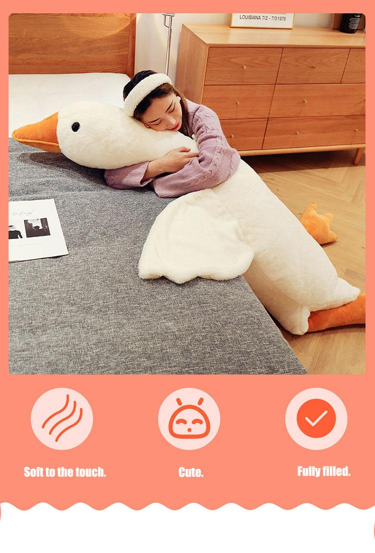 Big white goose pillow doll plush toy doll pillow gift, good elasticity, no fading, breathable and odorless, not easy to deform after long-term use. With zipper detachable and washable
