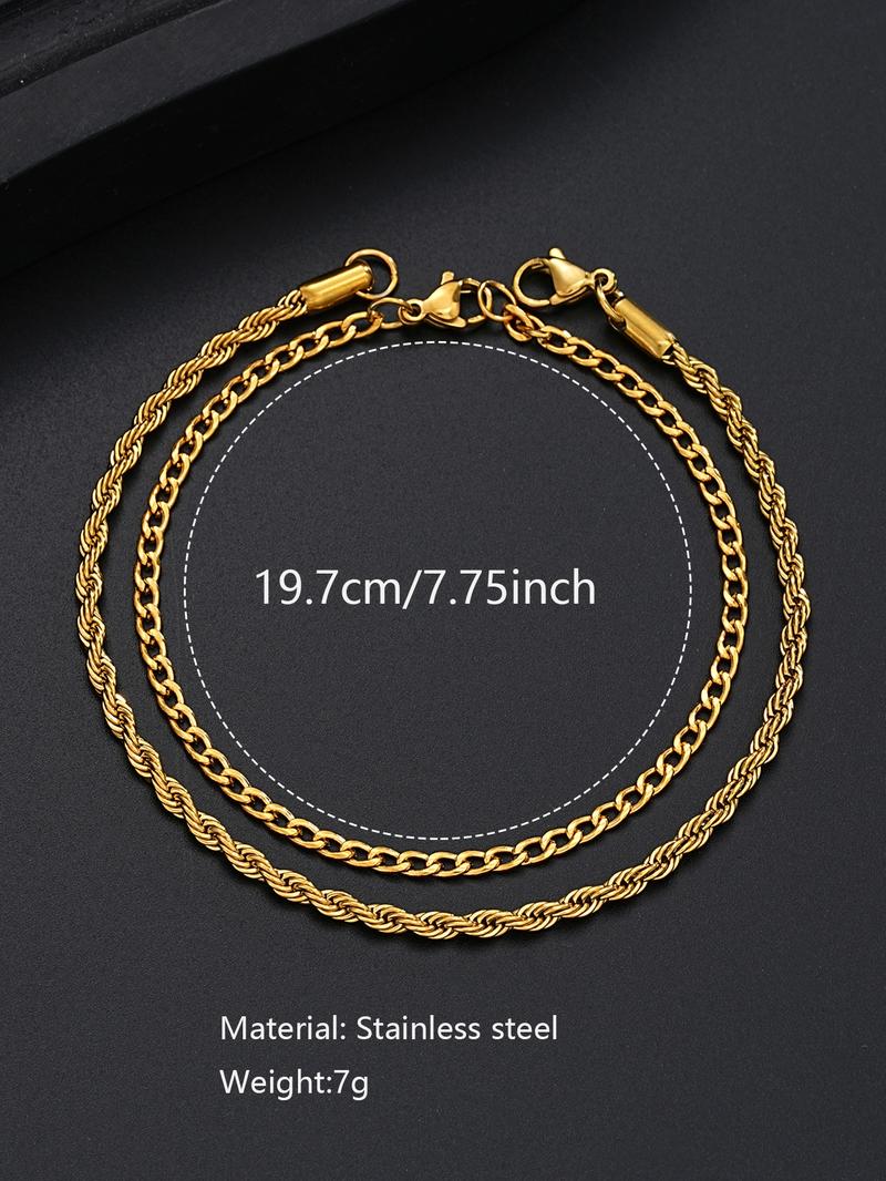 Summer Men's Simple Plain Chunky Chain Link Stackable Bracelet, Fashion Cuban Chain Bracelets Kit, Stainless Steel Bracelet, Elegant Jewelry Bracelet, Casual Versatile Streetwear Jewelry Accessories, Non Tarnish Jewelry, Fashionable Accessories