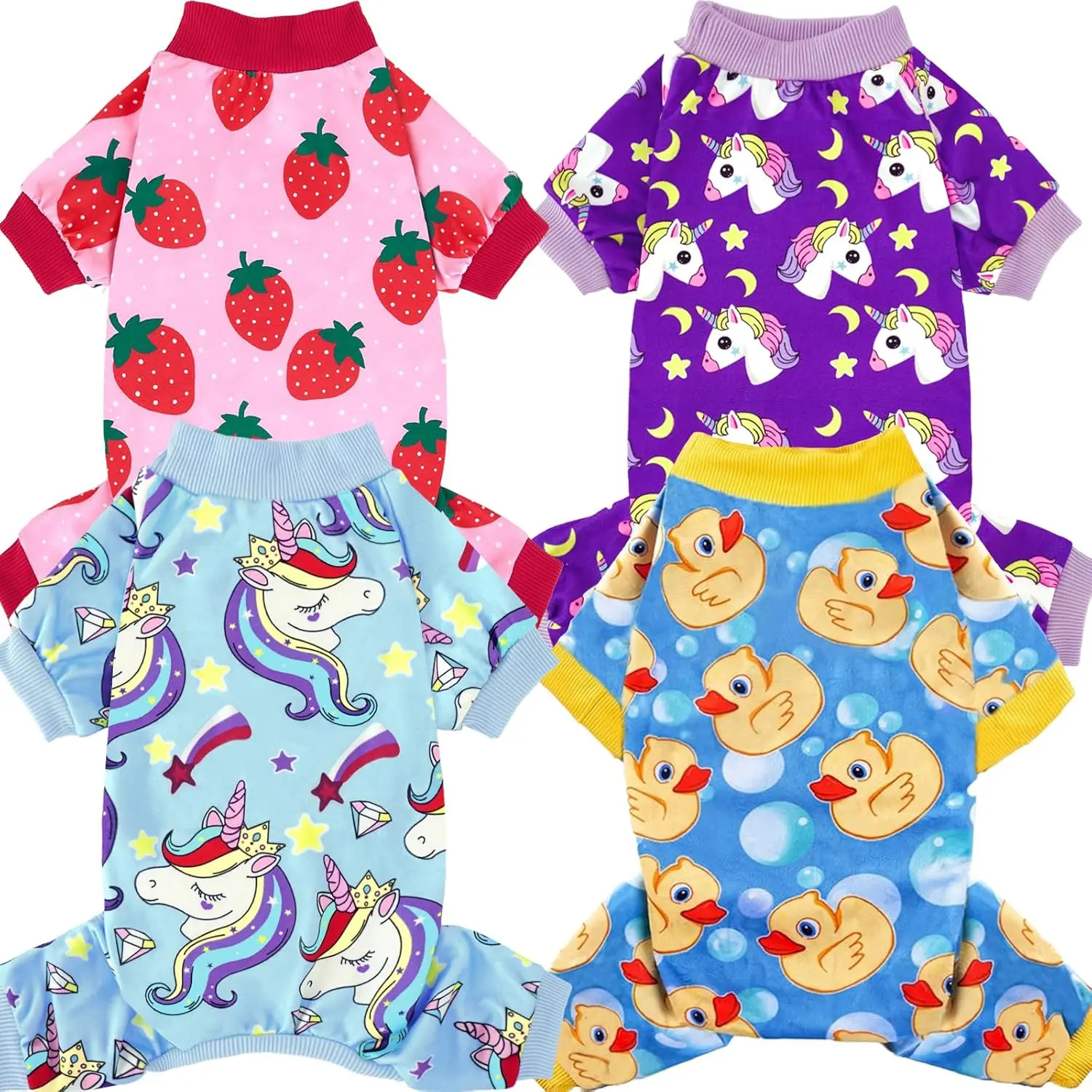 4 Pack Dog Pajamas for Small Dogs Pjs Clothes Puppy Onesies Outfits for Doggie Duck Shirts Sleeper for Pet-M