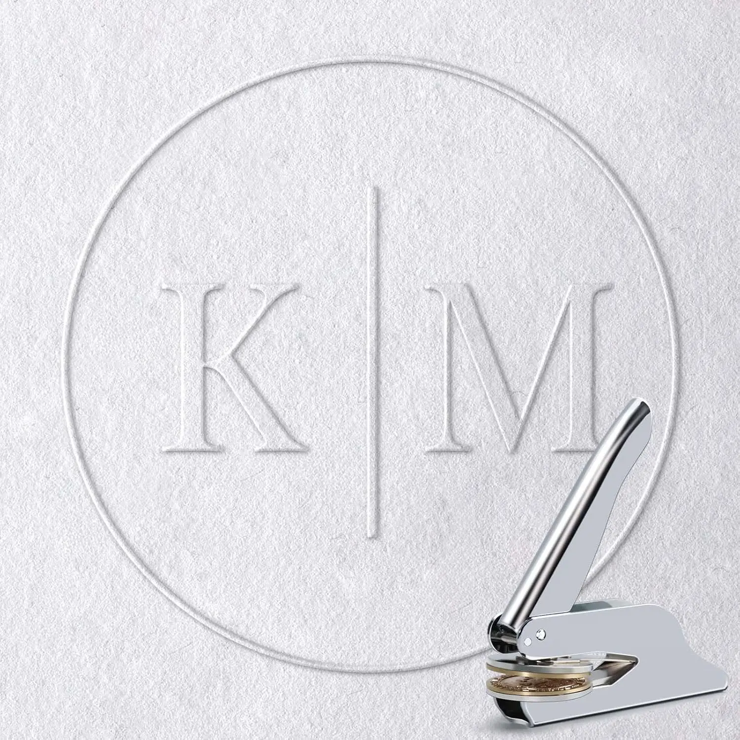 Book Embosser Stamp for Wedding, Diaries & Journals - Name Initial Design with Storage Box, Silver Embosser Tool for Book Lovers（KM）