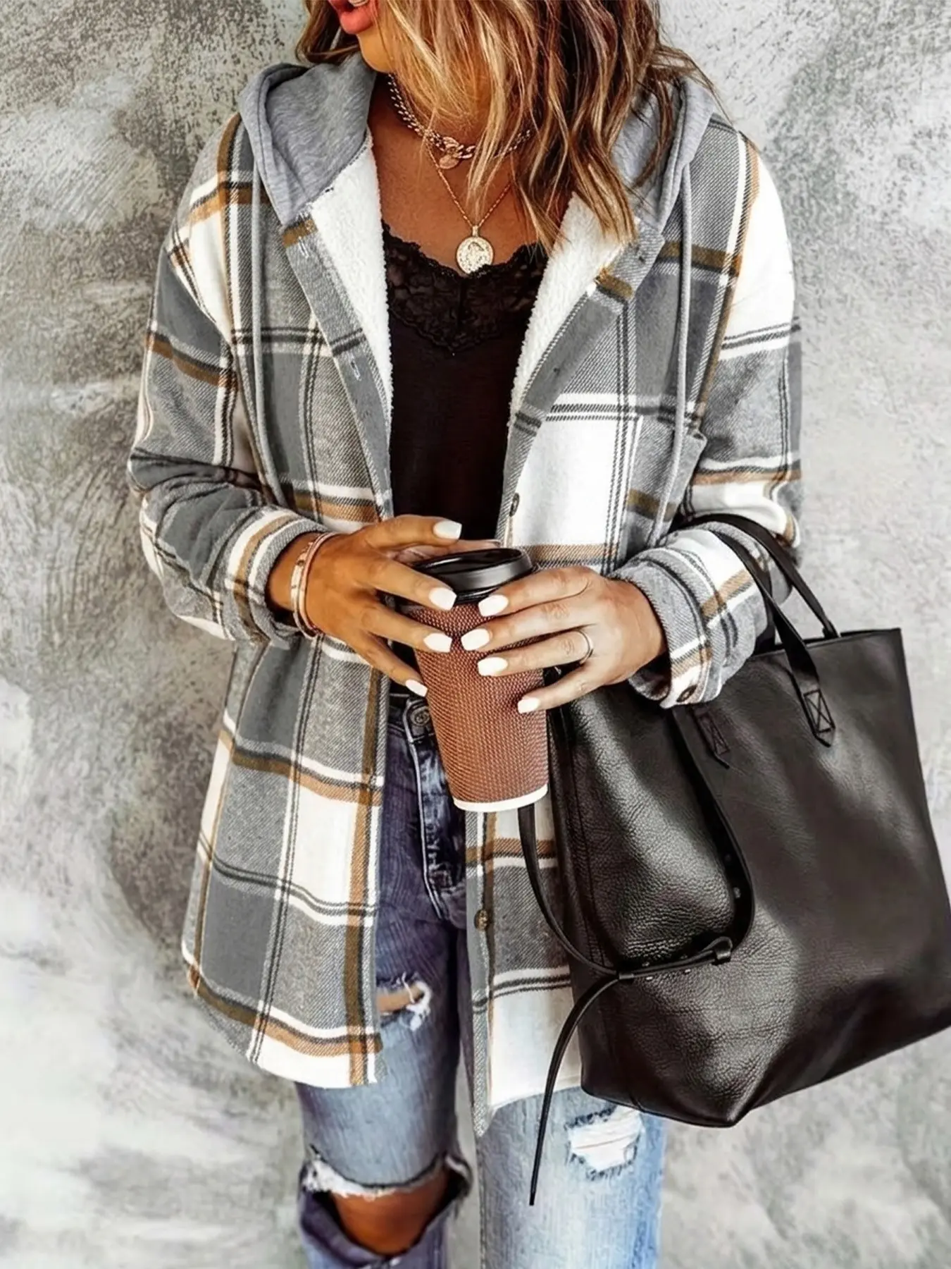 Women's Plaid Hooded Shacket, Fleece-Lined Button Down Shirt Jacket for Fall, Work, Travel and Daily Wear